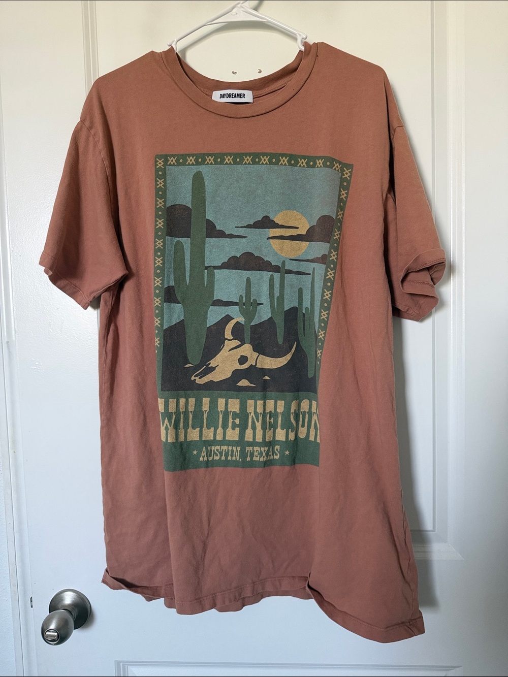 Daydreamer Rust Graphic Tee with Desert Skull and Cacti